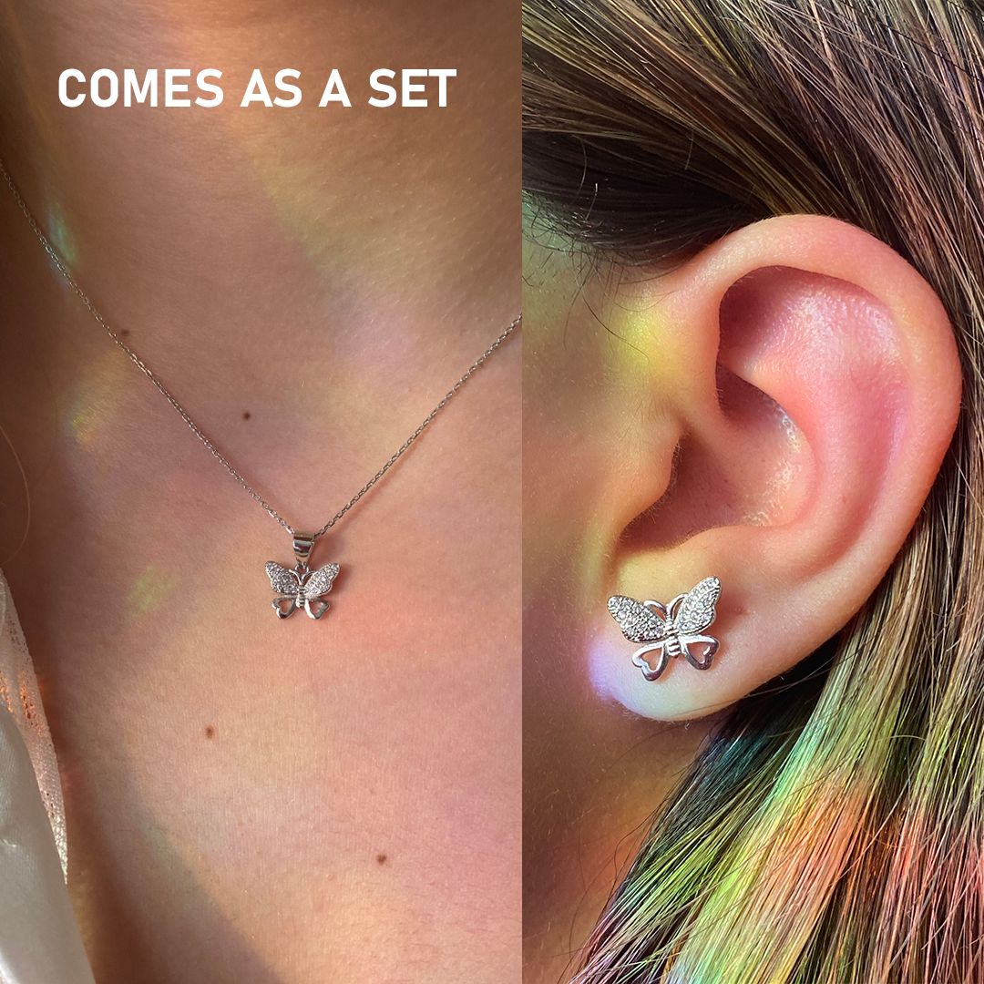 Sterling silver butterfly necklace and earring set by icygal