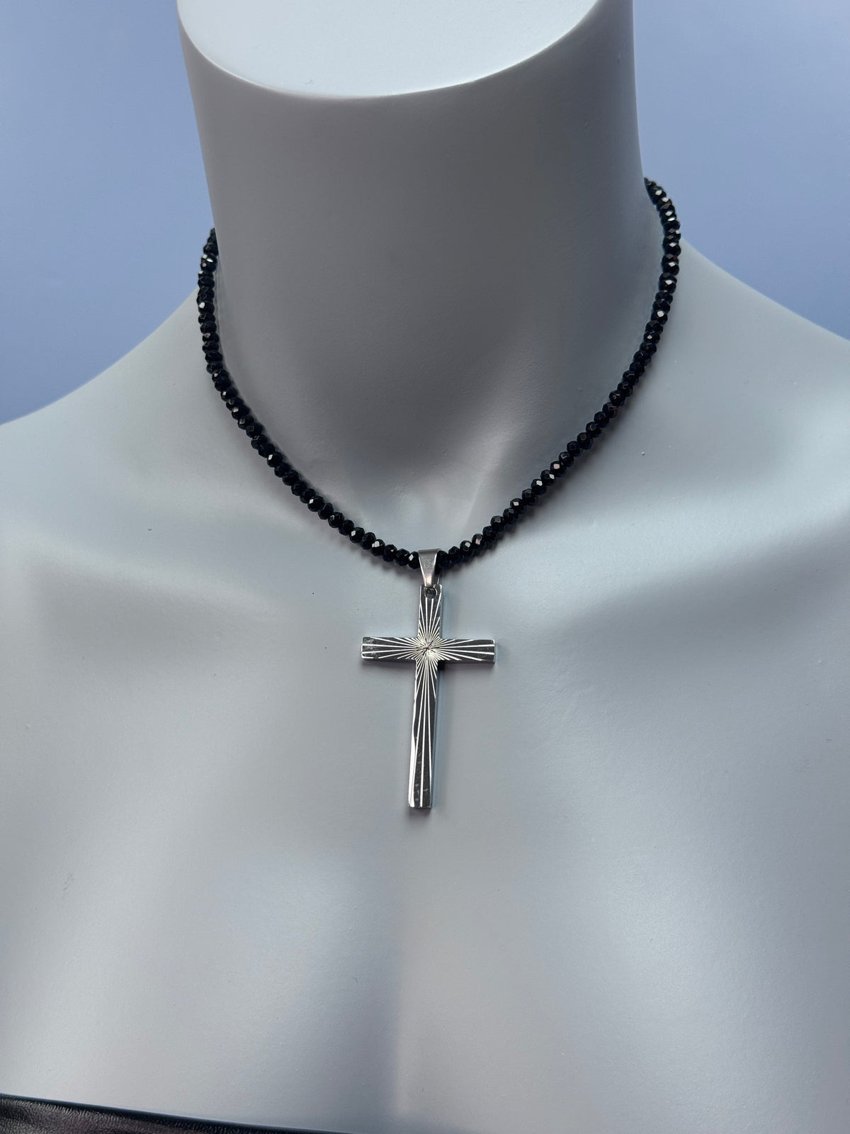 Starburst Cross Black Onyx Beaded Necklace
