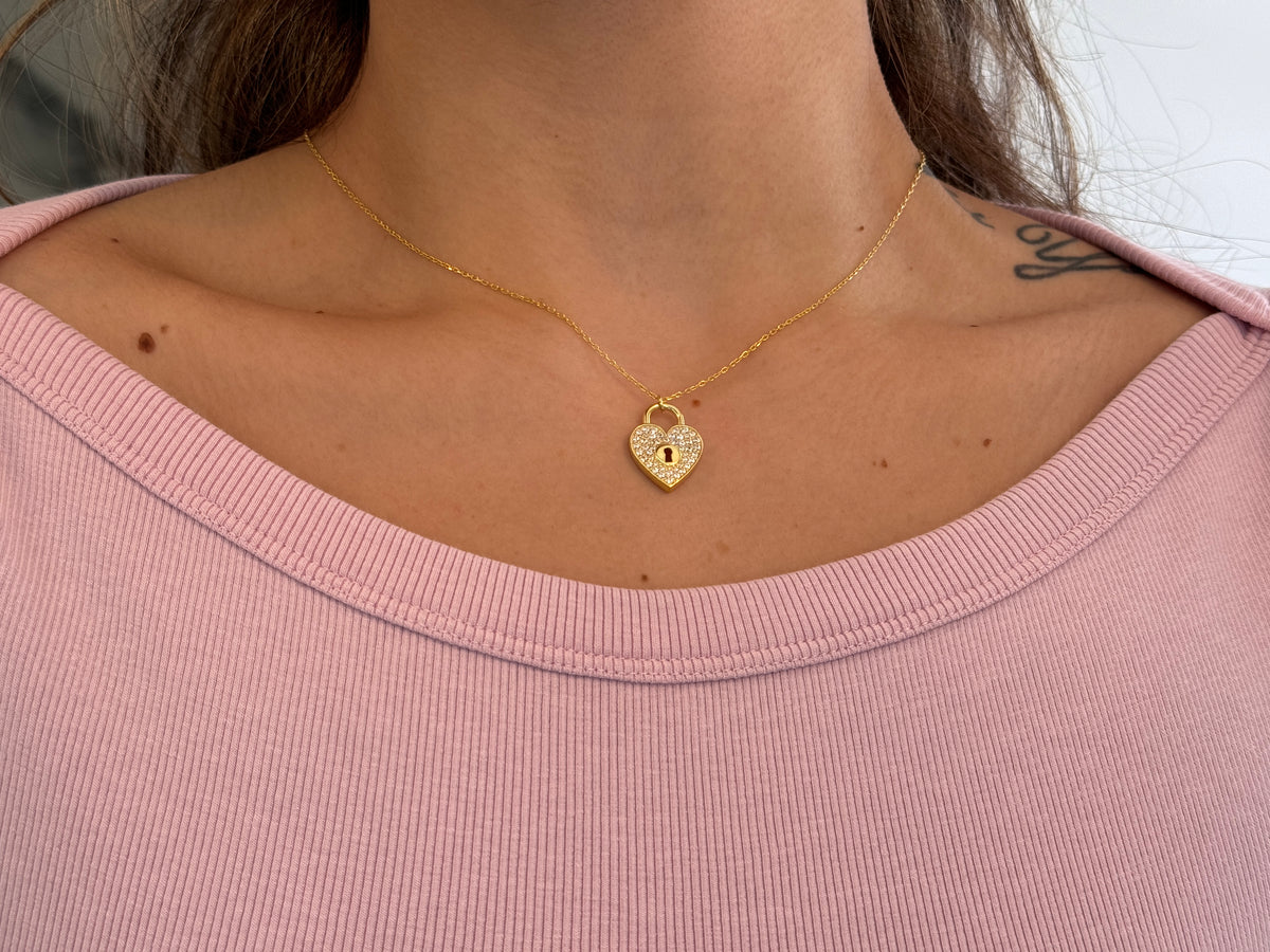 CZ Heart Lock Necklace
