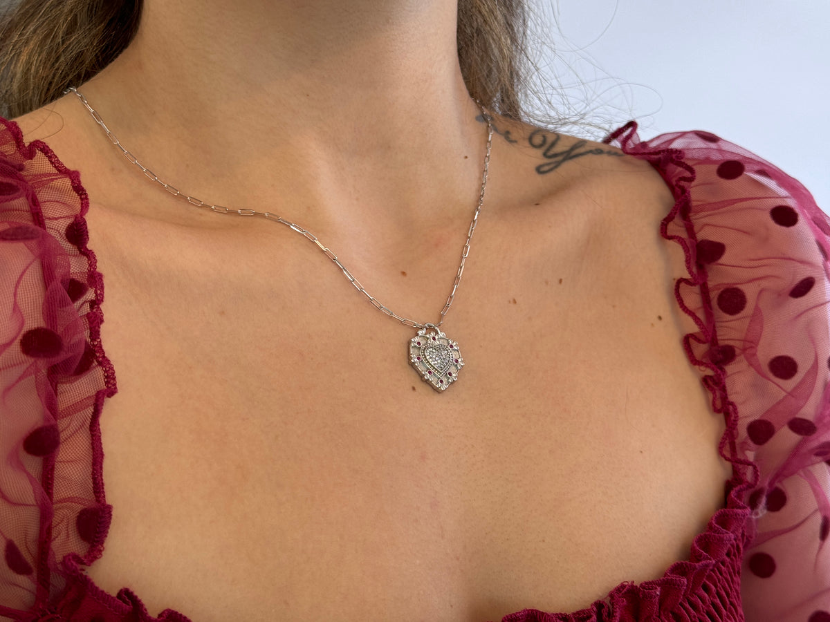 CZ Ruby Heart Necklace