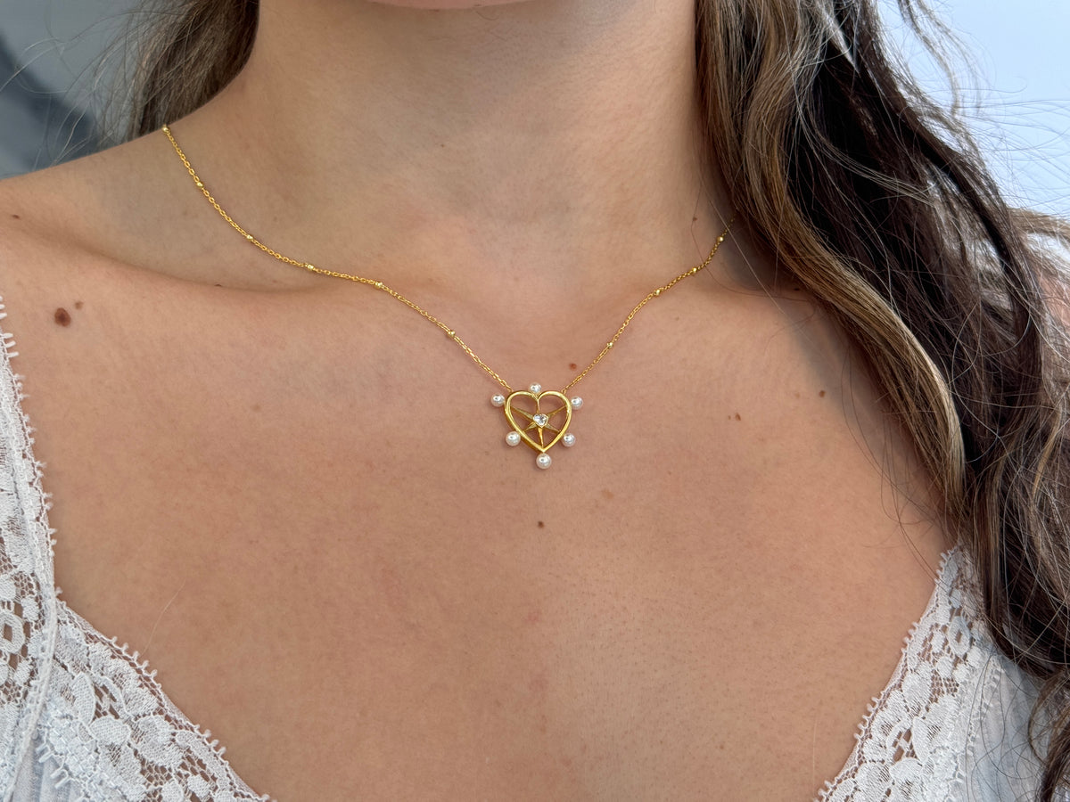 Pearl CZ Heart Necklace