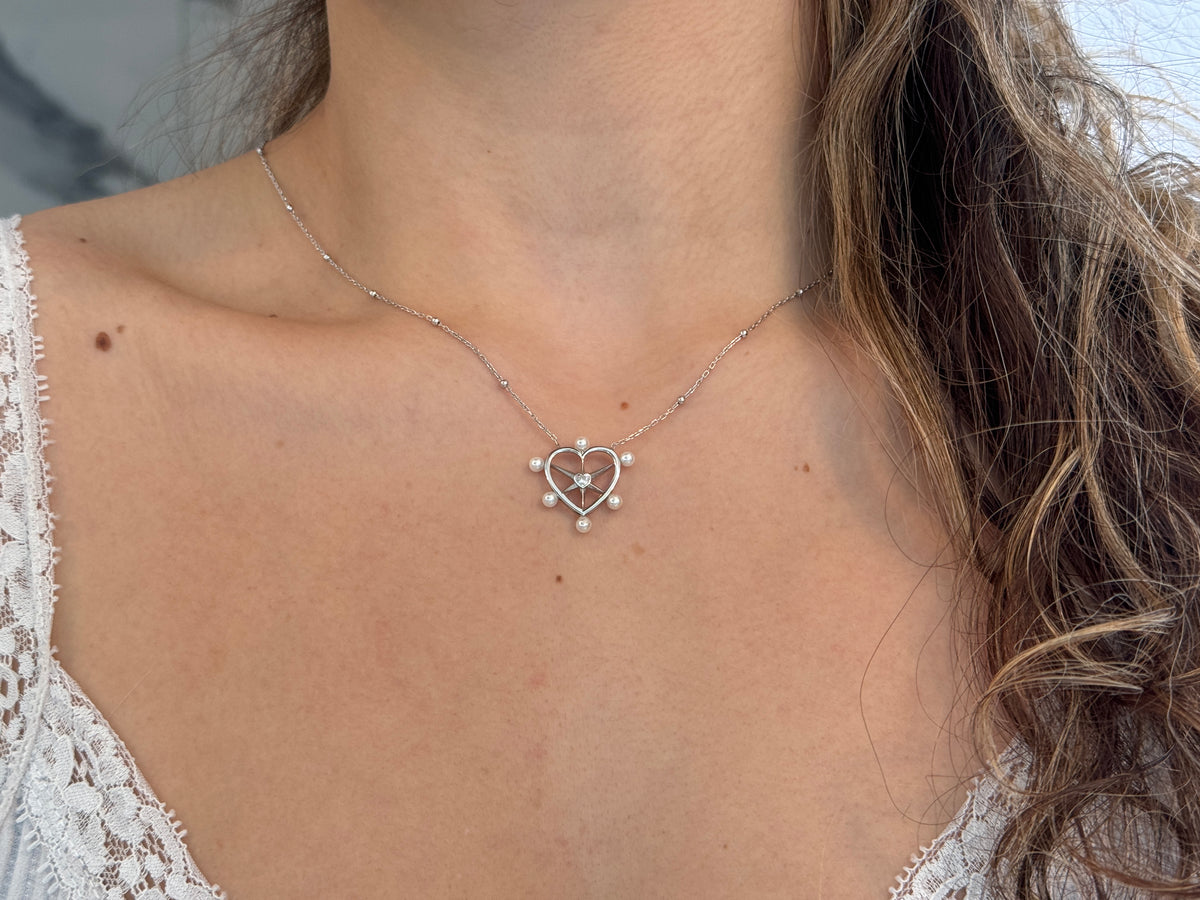 Pearl CZ Heart Necklace