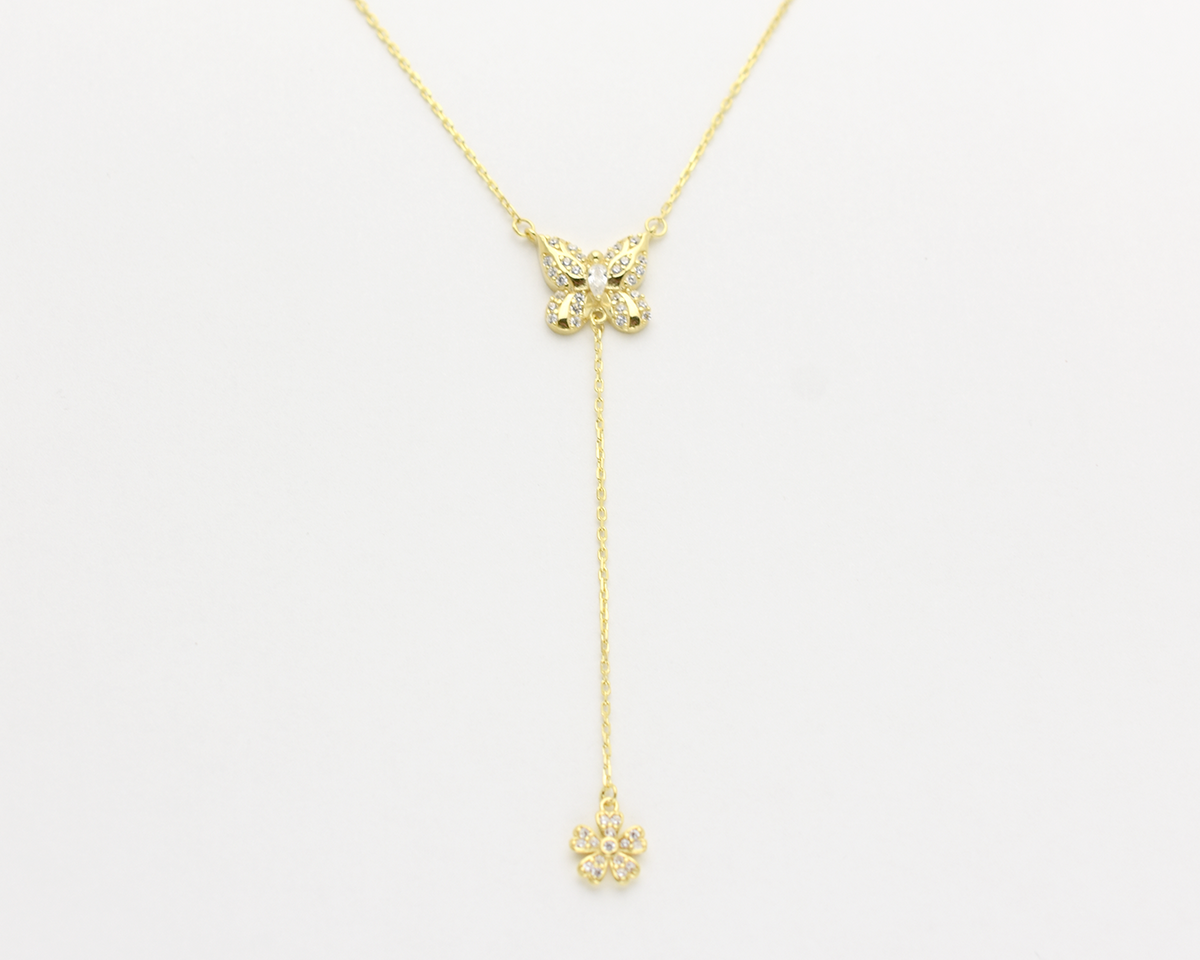 Butterfly Flower Lariat Necklace