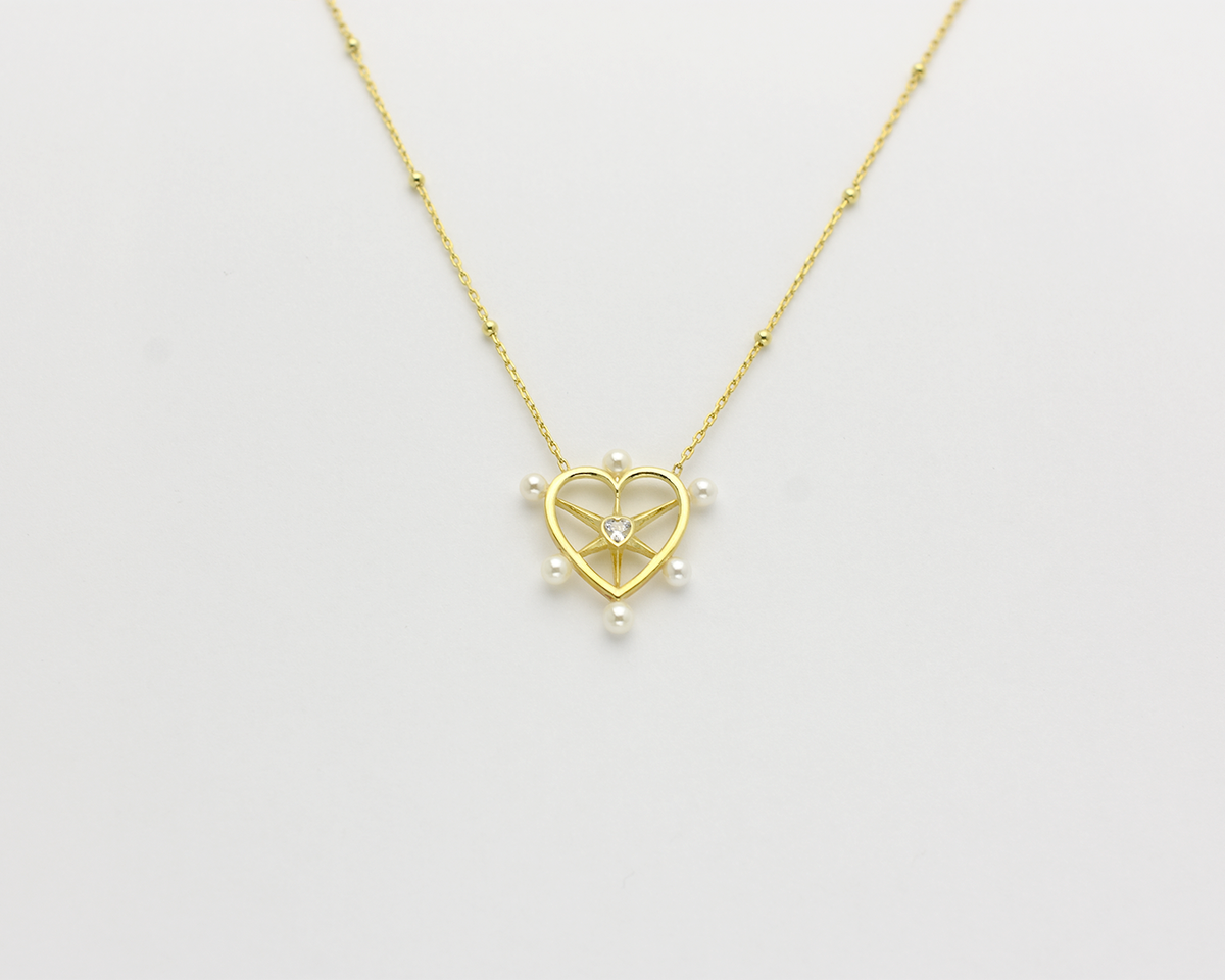 Pearl CZ Heart Necklace