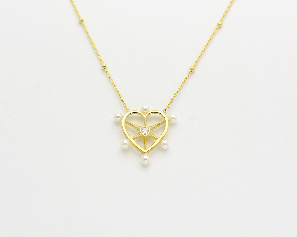 Pearl CZ Heart Necklace