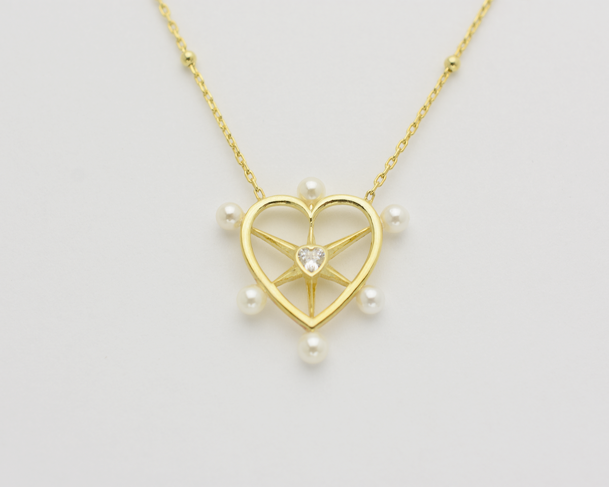 Pearl CZ Heart Necklace
