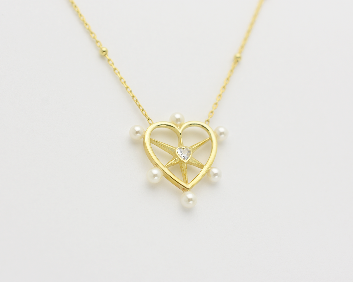 Pearl CZ Heart Necklace