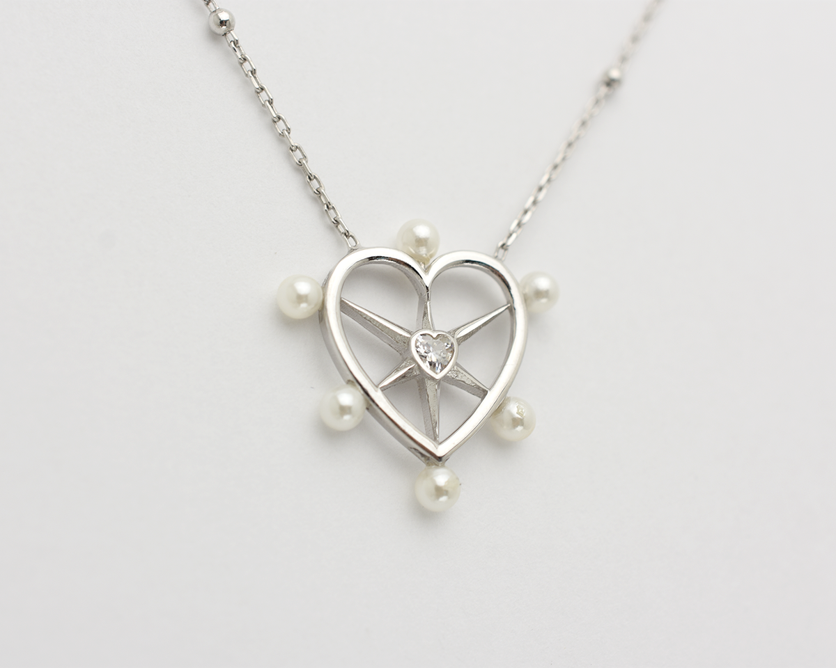 Pearl CZ Heart Necklace
