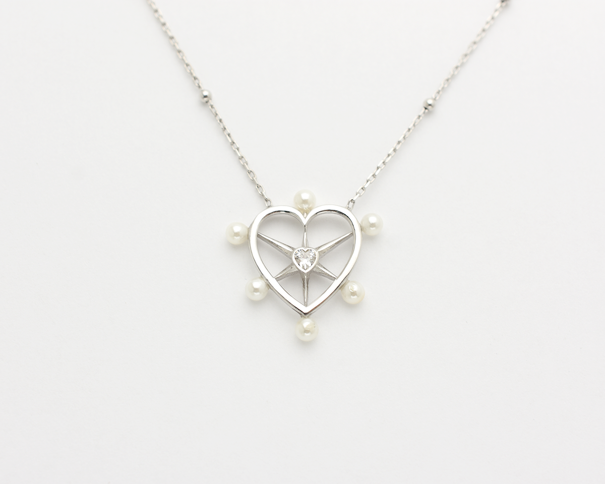 Pearl CZ Heart Necklace