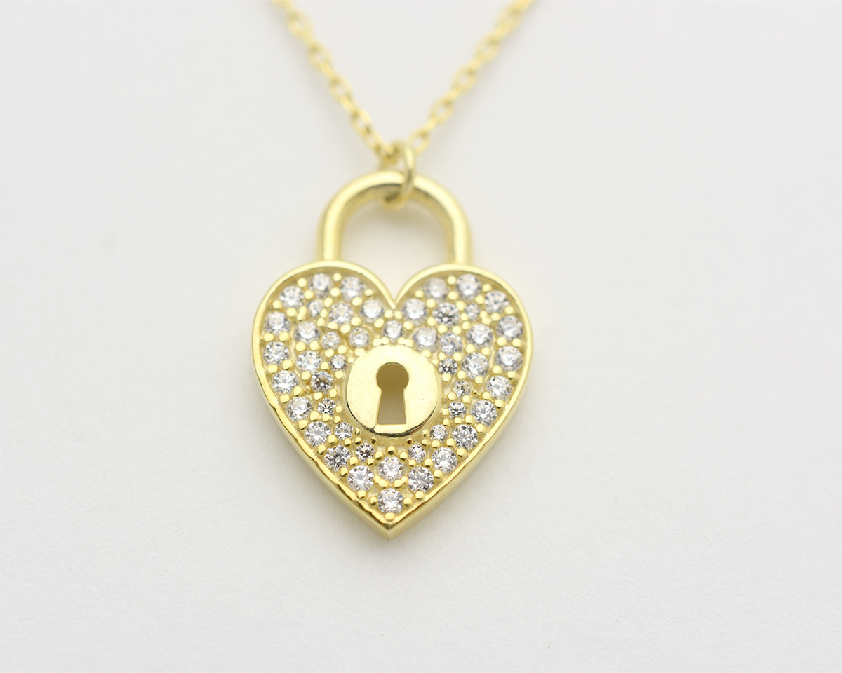 CZ Heart Lock Necklace