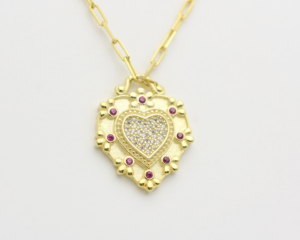 CZ Ruby Heart Necklace