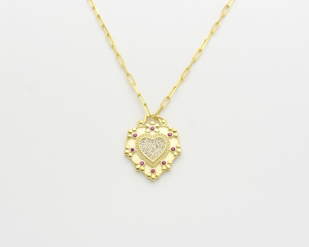 CZ Ruby Heart Necklace