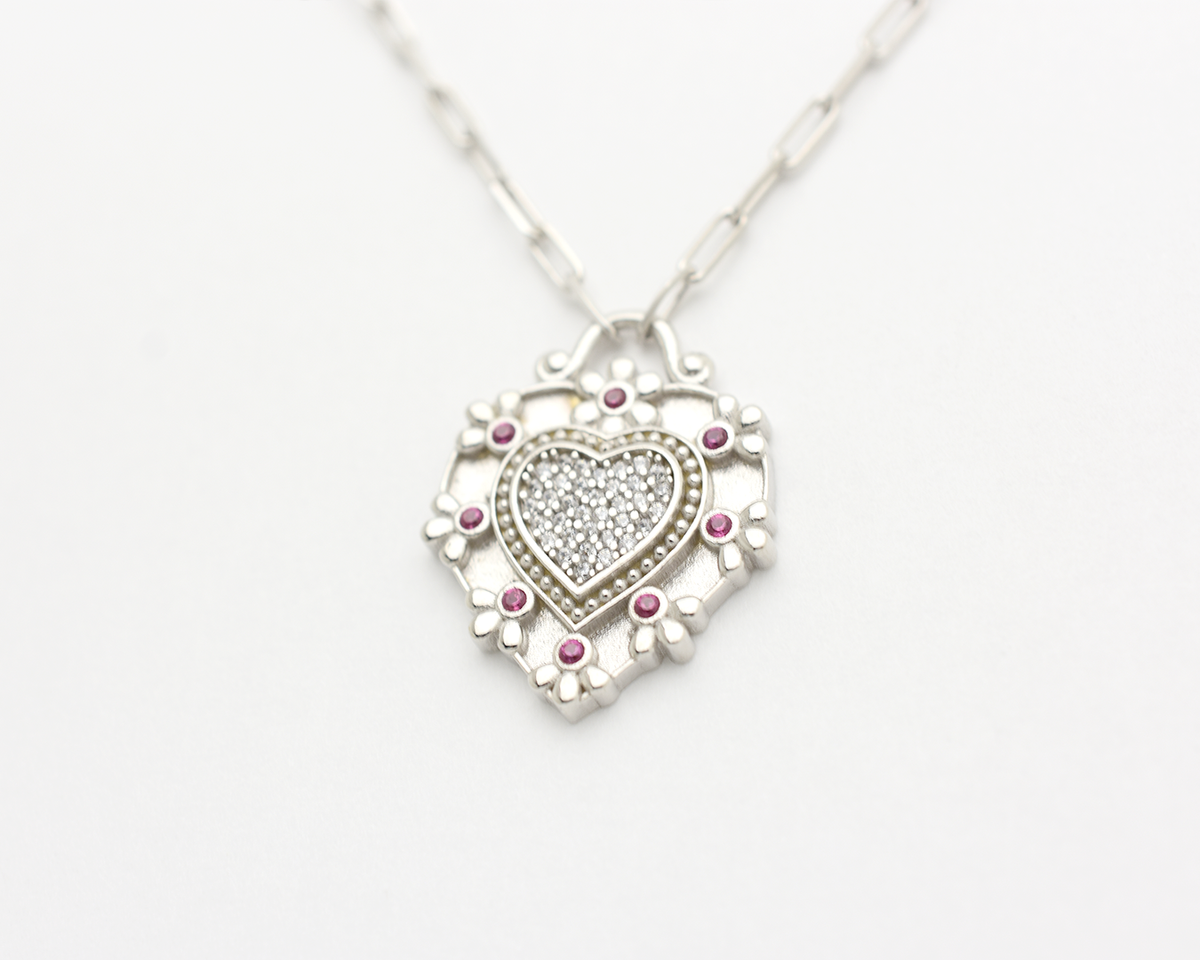 CZ Ruby Heart Necklace