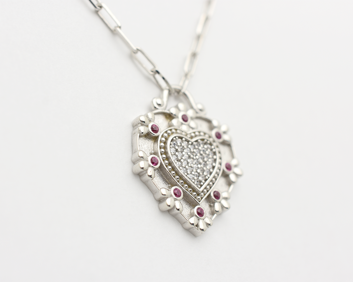 CZ Ruby Heart Necklace