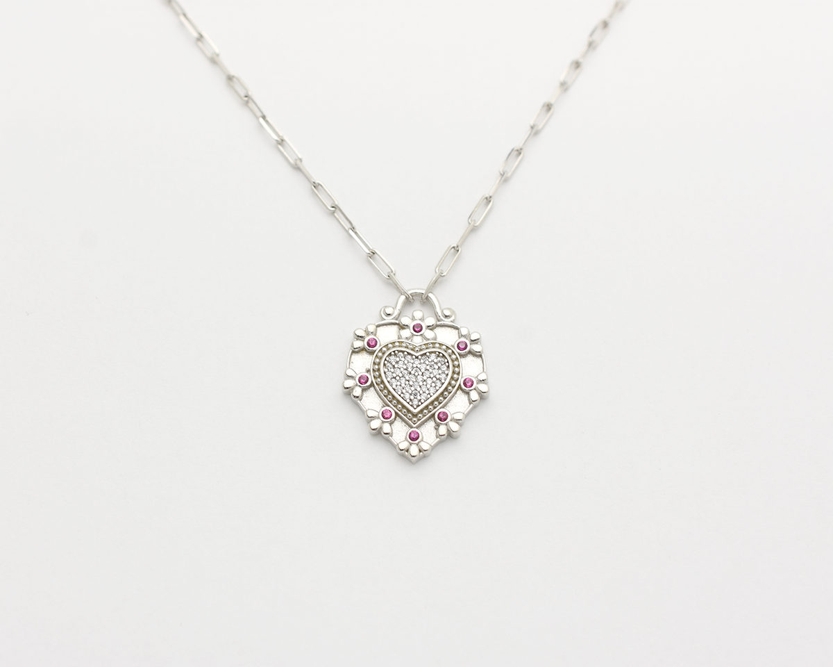 CZ Ruby Heart Necklace