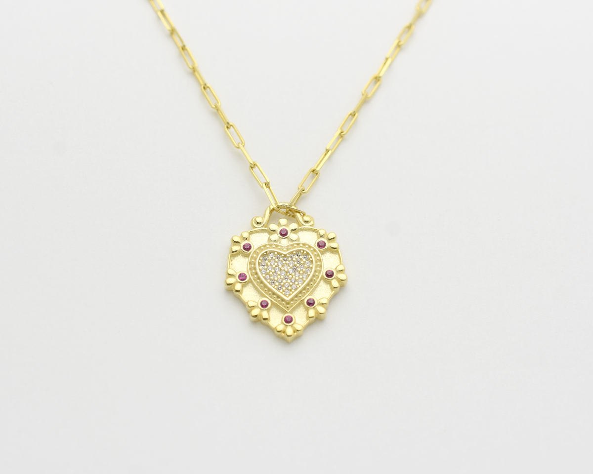 CZ Ruby Heart Necklace