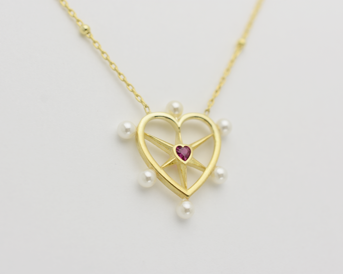 Pearl Ruby Heart Necklace