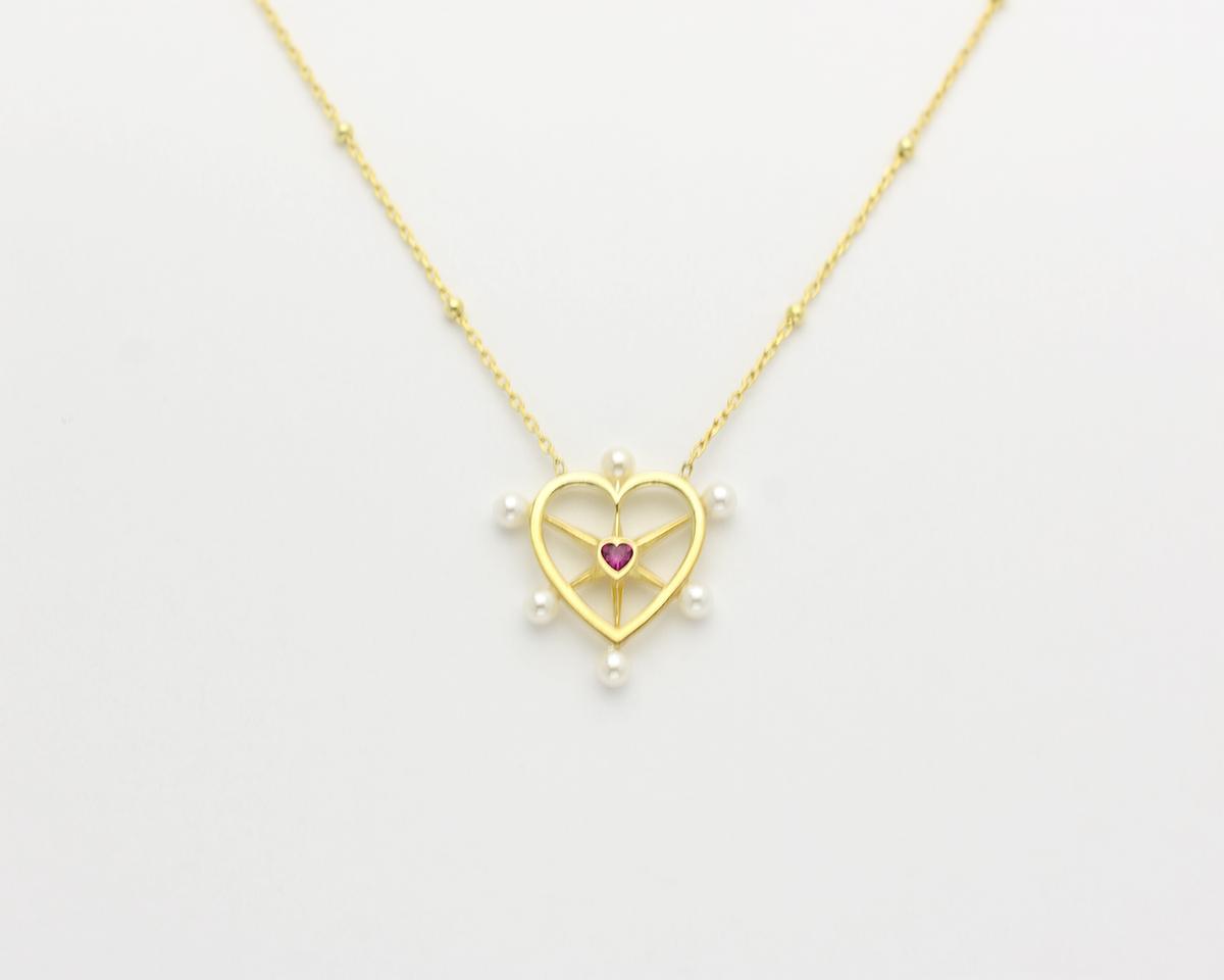 Pearl Ruby Heart Necklace