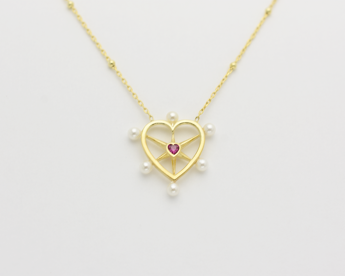 Pearl Ruby Heart Necklace