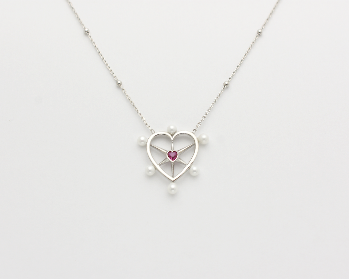 Pearl Ruby Heart Necklace