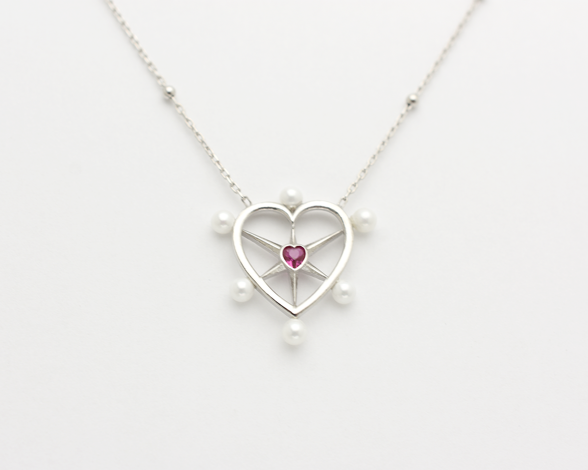Pearl Ruby Heart Necklace