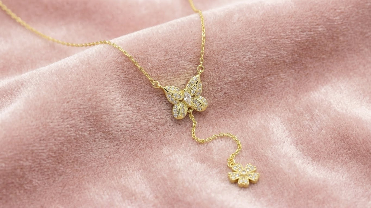 Butterfly Flower Lariat Necklace