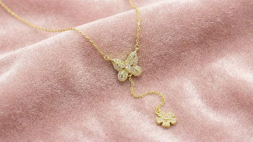 Butterfly Flower Lariat Necklace